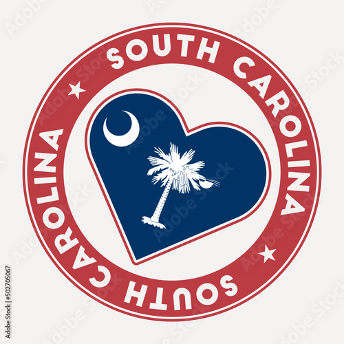 South Carolina heart flag badge. From South Carolina with love logo. Support the us state flag stamp. Vector illustration. photo