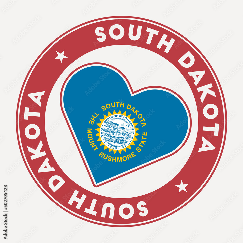 South Dakota heart flag badge. From South Dakota with love logo. Support the us state flag stamp. Vector illustration.