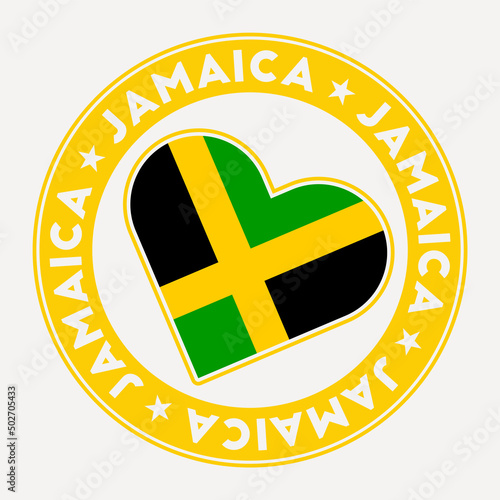 Jamaica heart flag badge. From Jamaica with love logo. Support the country flag stamp. Vector illustration.