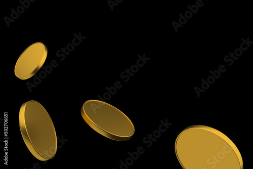 golden coins falling in the corner of the frame 3d rendering