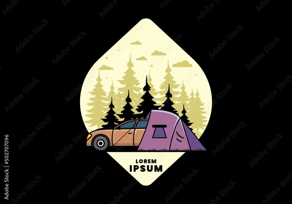 Night camping with car illustration