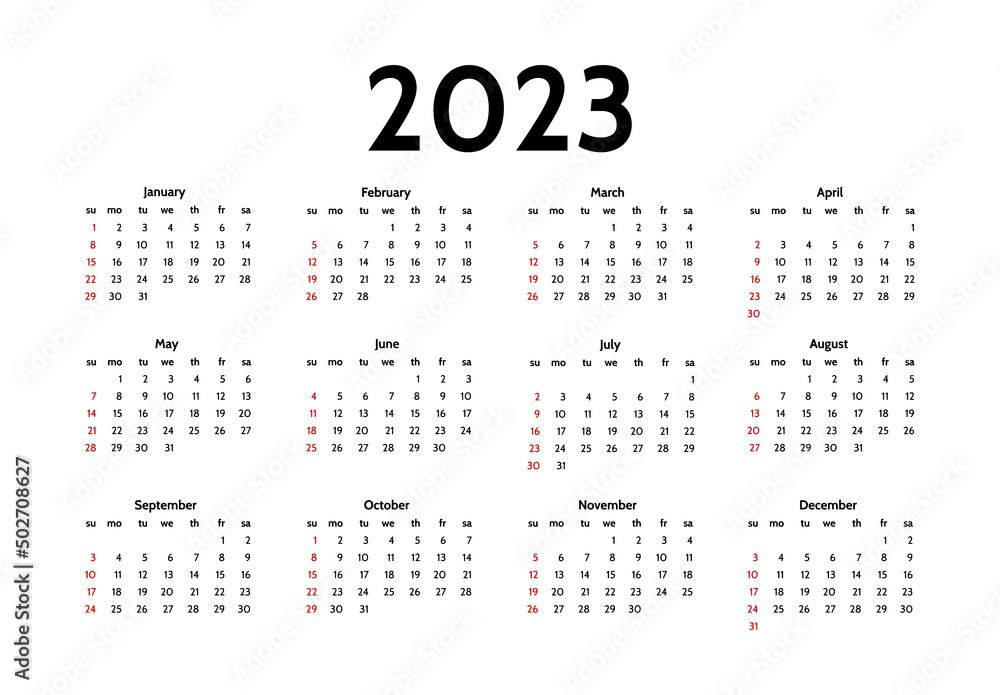 Calendar for 2023 isolated on a white background Calendar for 2023 isolated on a white background