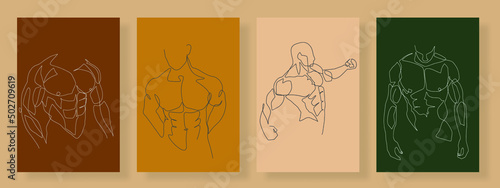 Continuous line male figure naked strong muscular healthy vector illustration hand drawn design print graphics style