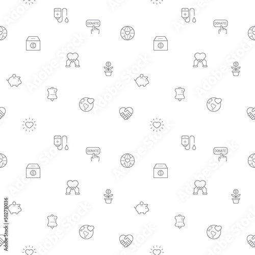 Seamless pattern with Charity and Donation icon on white background. Included the icons as blood, heart, save world, love, cross, ribbon, care, volunteer, fund, donor And Other Elements.