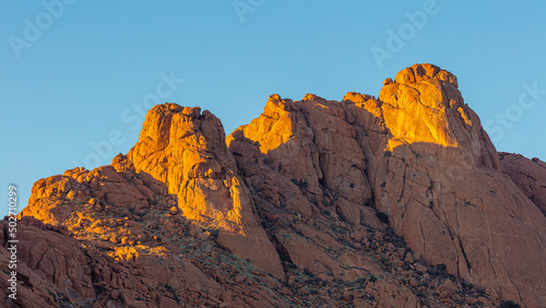 Sunset over the eroded Granite peaks in the Spitzkoppe mountain range, Namibia
