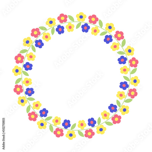 Round floral frame. Circle flower wreath border. For greeting card, wedding , Mother's Day, birthday card, invitation. Vector .
