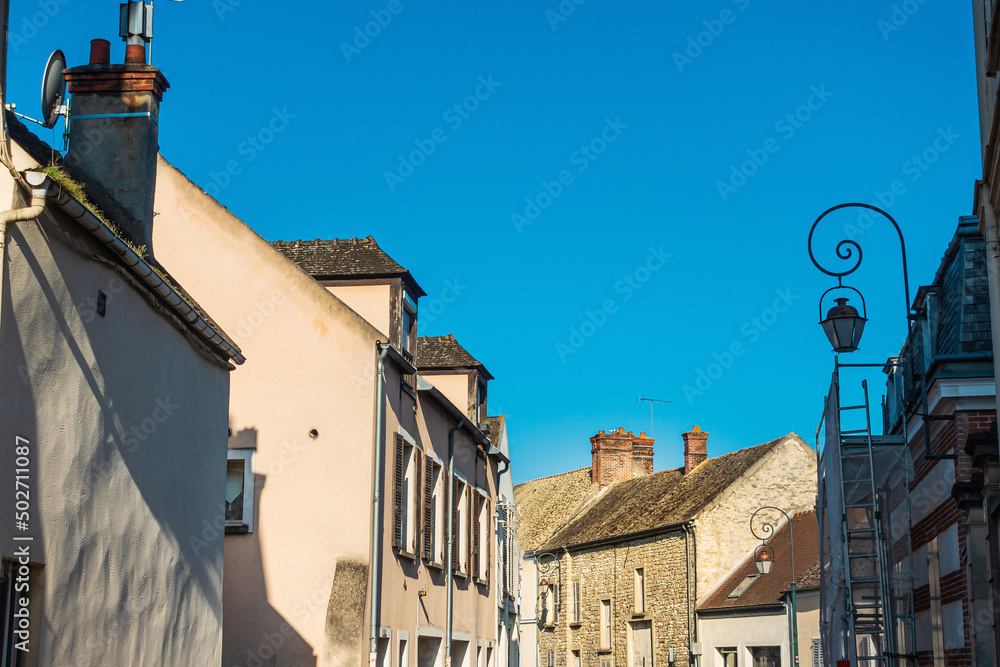 Milly-la-Foret, FRANCE - April 16, 2022: Street view of old village Milly-la-Foret in France