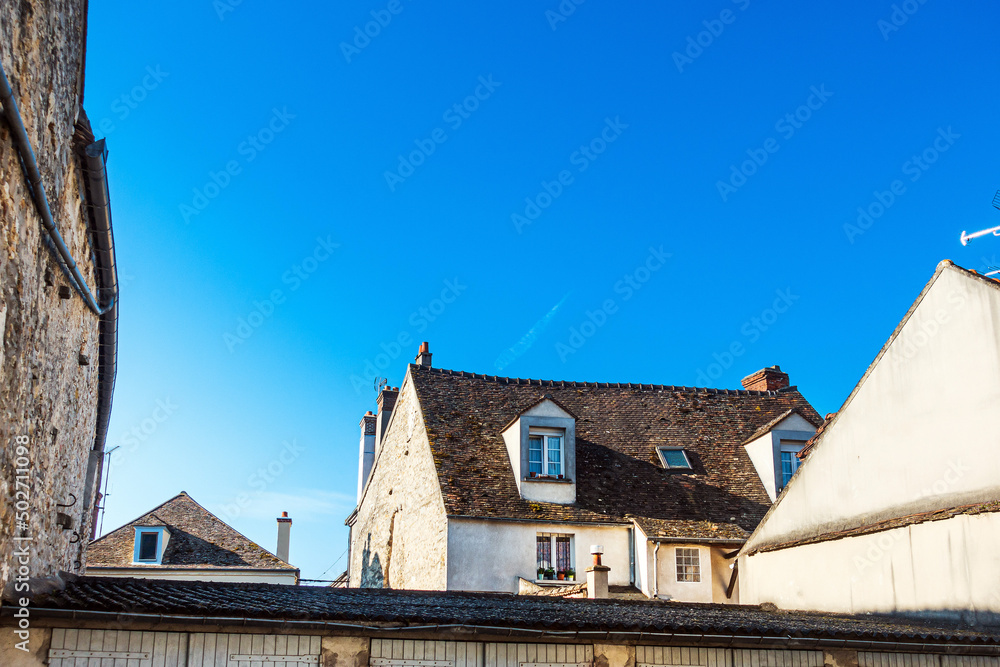 Milly-la-Foret, FRANCE - April 16, 2022: Street view of Milly-la-Foret in France