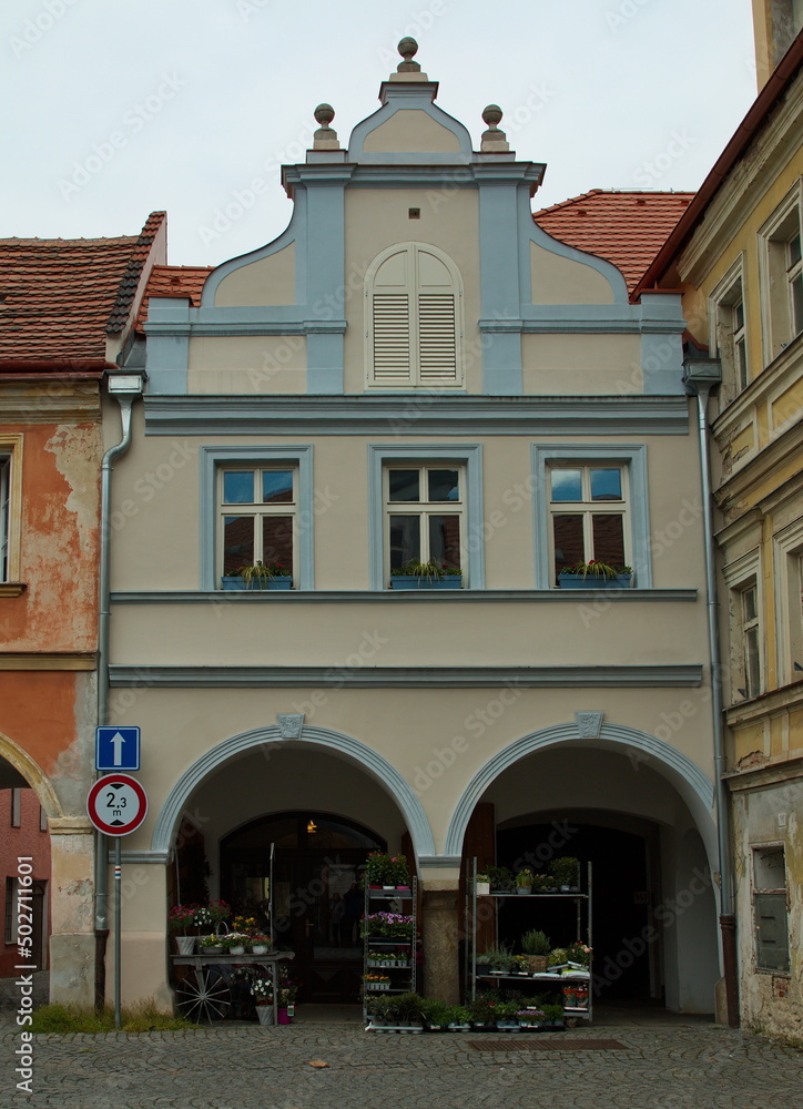 Obraz premium Historical house in Domazlice,Klatovy district,West Bohemia,Czech Republic,Europe,Central Europe