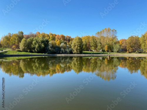 park in autumn at dry sunny fall day