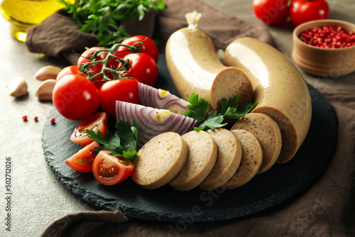 Concept of tasty food, liverwurst, close up