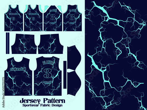 Blue Lightning Style Jersey pattern textile for Sport t-shirt, Soccer, Football, E-sport, basketball, badminton, futsal