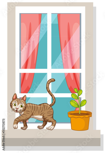 A cat walking on narrow window