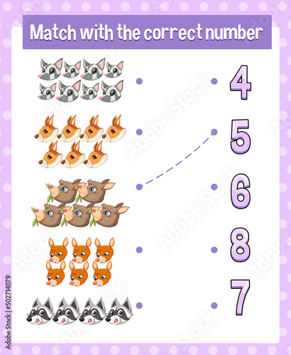 Match by count with different types of animals