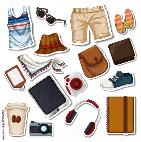 Sticker set of different bags and accessories