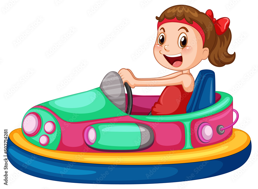 Fototapeta premium A girl riding bumper car cartoon