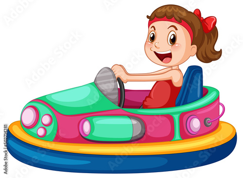 A girl riding bumper car cartoon