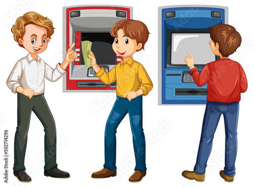 ATM machine with people cartoon character