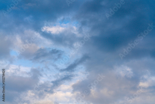 Beautiful clouds in the blue sky. Natural atmospheric background.