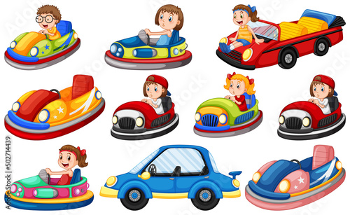 Set of kids riding Go-Kart