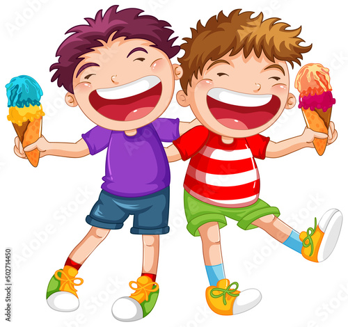Happy boys holding ice cream