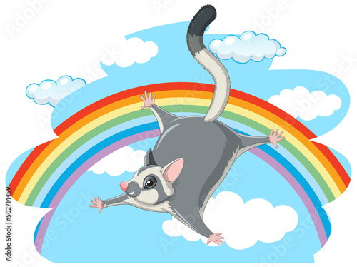 Sugar glider flying in blue sky