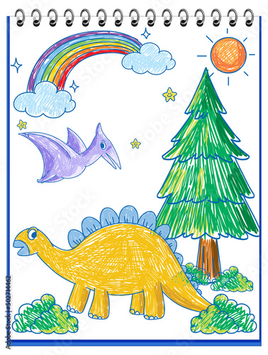 Kids hand drawn doodle dinosaurs