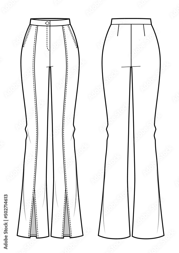 Fashion technical drawing of slit trousers Stock Vector | Adobe Stock