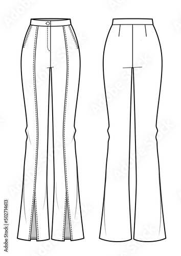 Fashion technical drawing of slit trousers