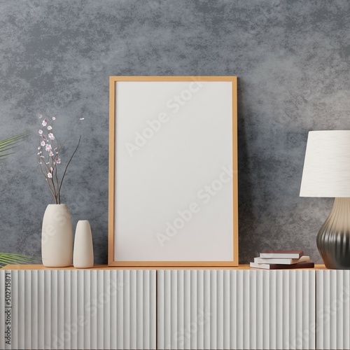 Frame mockup in living room interior. 3d rendering, 3d illustration