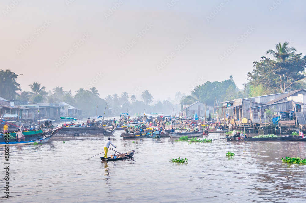 Floating market is a market where goods are sold from boats. Originating in times and places where water transport played an important role in daily life in Mekong Delta in the South of Vietnam