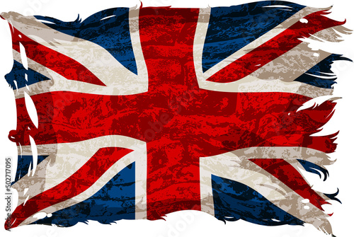 Old, shabby English flag. Detailed realistic illustration.