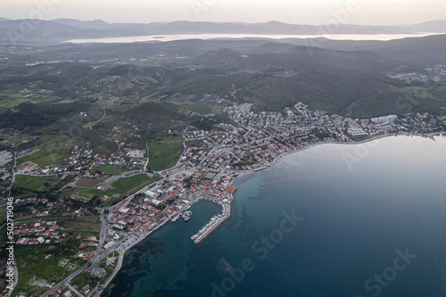 Drone shot in beautiful Urla  Izmir - the third largest city in Turkey. Aerial view