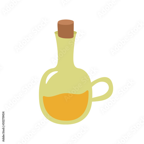 Olive oil in a glass jar with a stopper. Vector illustration isolated for design or decoration