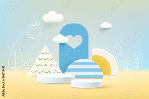 Round podium for product presentation in 3d creative composition.
