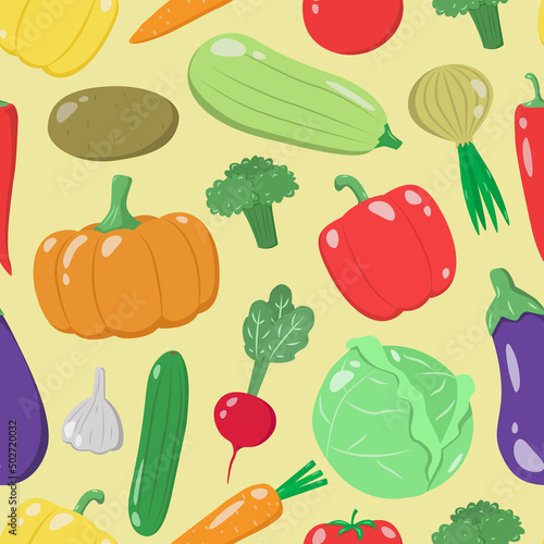 Vegetables seamless vector pattern. Healthy Fresh Harvest, vegan farm food.
