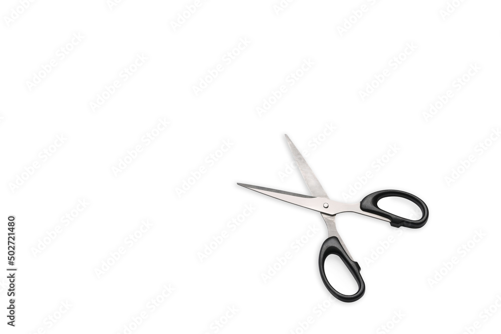 Scissors with black handles isolated on white background. Copy space for your text. Scissors with black handles isolated on white background. Copy space for your text.