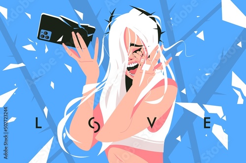 Girl in hysterics crying with broken phone