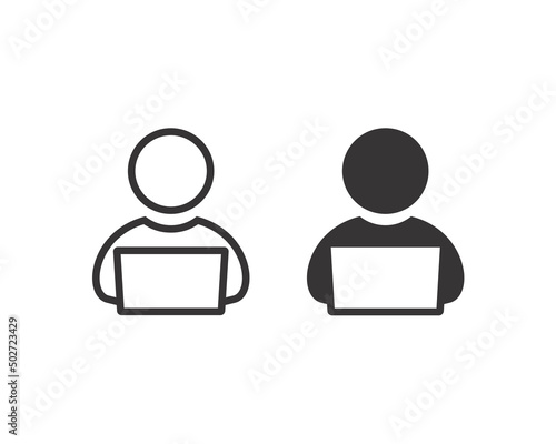 Remote worker, freelancer. User working on laptop. Vector illustration 