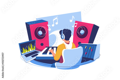 Music composer recording music at workplace