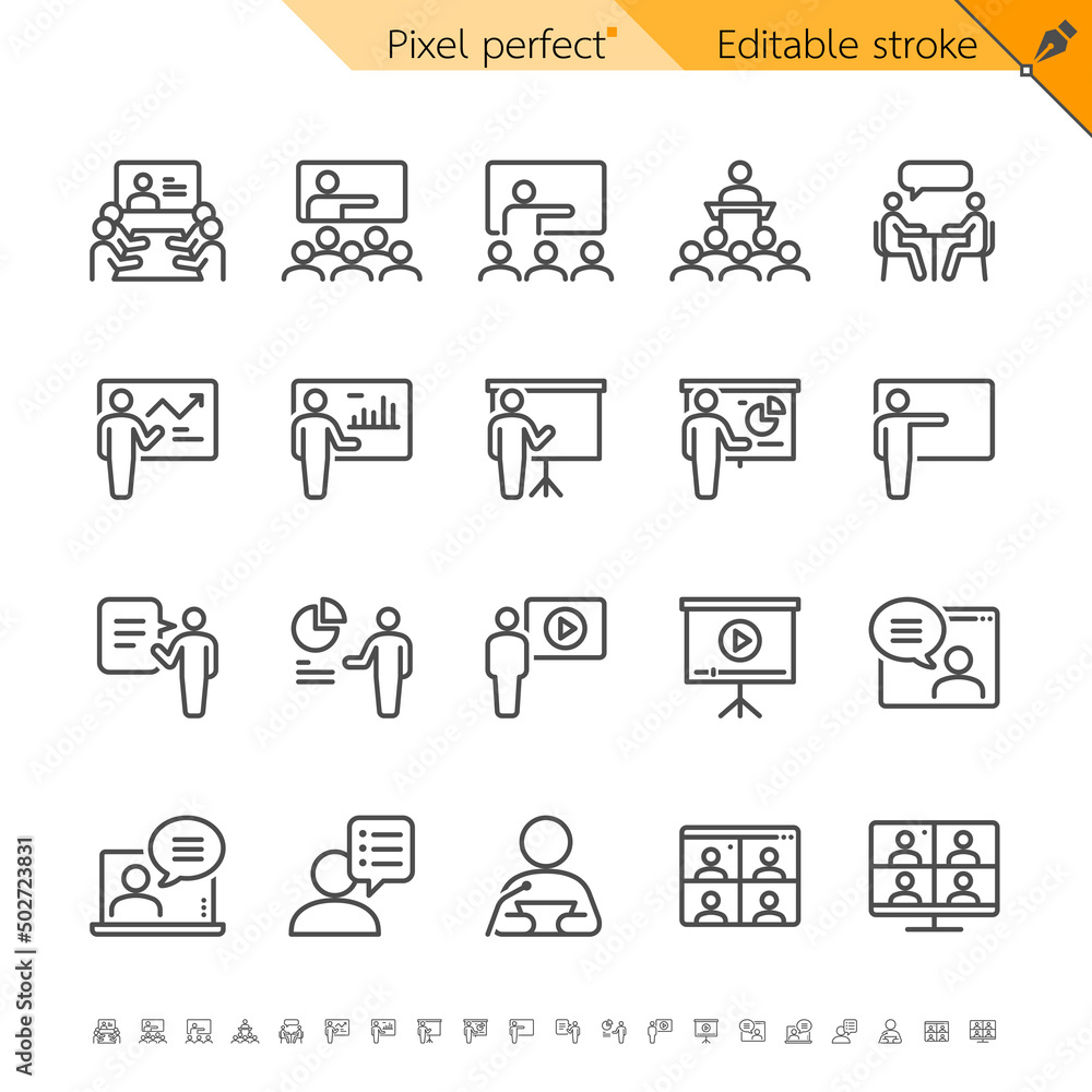Business presentation thin icons. Pixel perfect. Editable stroke.