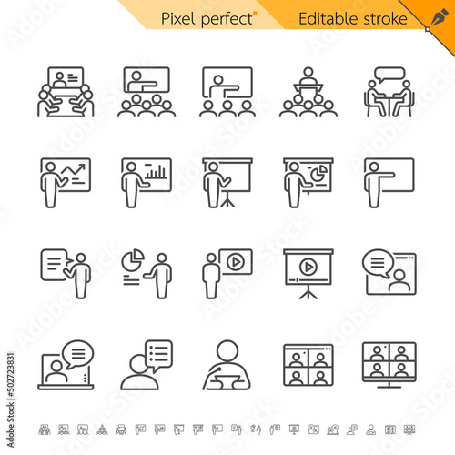 Business presentation thin icons. Pixel perfect. Editable stroke.
