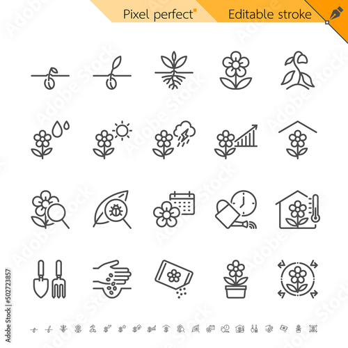Plant thin icons. Pixel perfect. Editable stroke. © WonderfulPixel