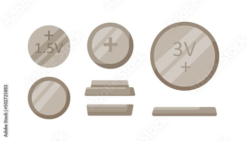Button coin batteries of round shape. Dry circle single cells set of differen...