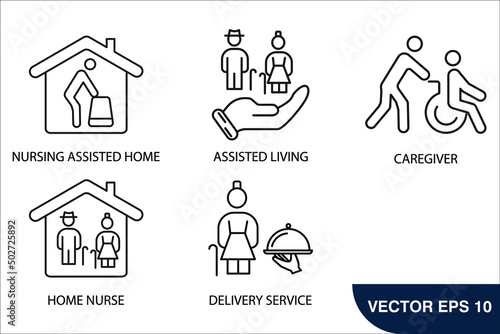 Eldery care icons set . Eldery care pack symbol vector elements for infographic web
