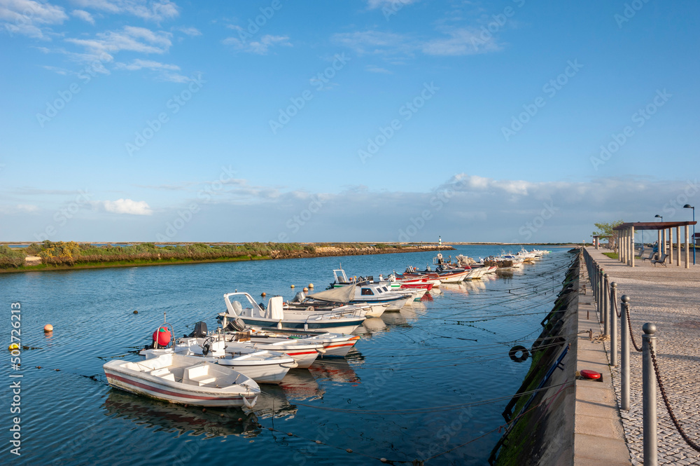 Boats at the mooring in front of Fuseta in the Algarve
