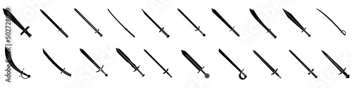 Sword icon vector set. saber illustration sign collection. weapon symbol. steel logo.