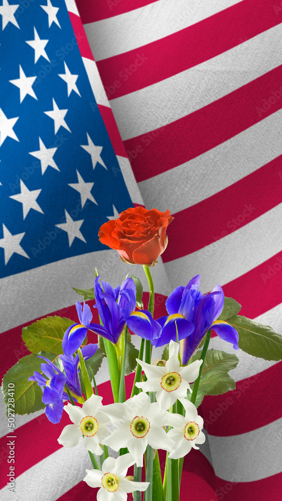 Obraz premium festive flowers on American flag background