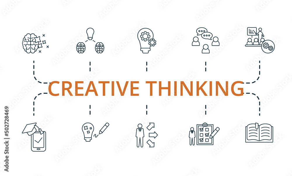 Creative Thinking set icon. Editable icons creative thinking theme such as brainstorming, creative thinking, opportunity and more. Creative Thinking set icon. Editable icons creative thinking theme such as brainstorming, creative thinking, opportunity and more.