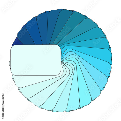 Groupe de cartes rectangulaires formant un cercle avec dégradés de bleu sur arrière-plan blanc